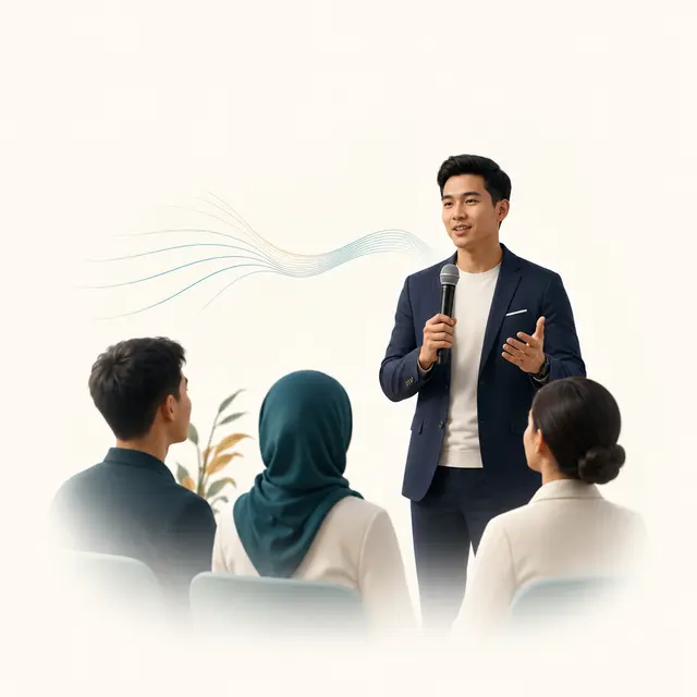 Speaker communicating confidently with an audience